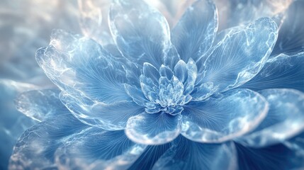 Soft and dreamy blue abstract flower with intricate petal designs, creating a calming background effect.