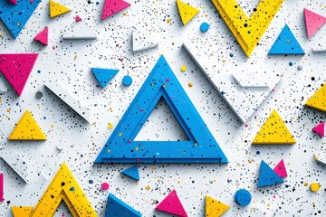 Abstract geometric pattern with colorful triangles and circles on white background