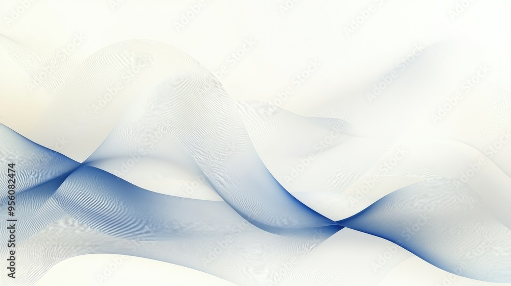 Poster subtle abstract waves of white and blue lines, undulating smoothly across a light background for a m