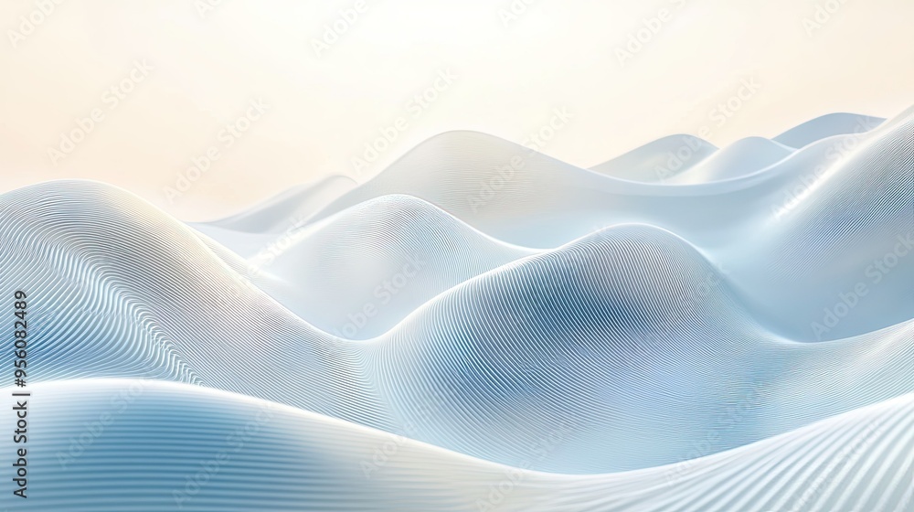Poster subtle abstract waves of white and blue lines, undulating smoothly across a light background for a m