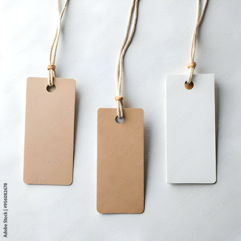 Poster blank kraft paper and white tags with twine. perfect for adding your own text or design for a rustic
