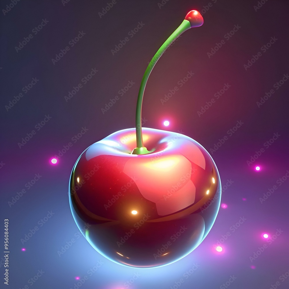 Aufkleber glossy. 3d rendered cherry with a vibrant. almost neon glow. perfect for adding a playful and delici