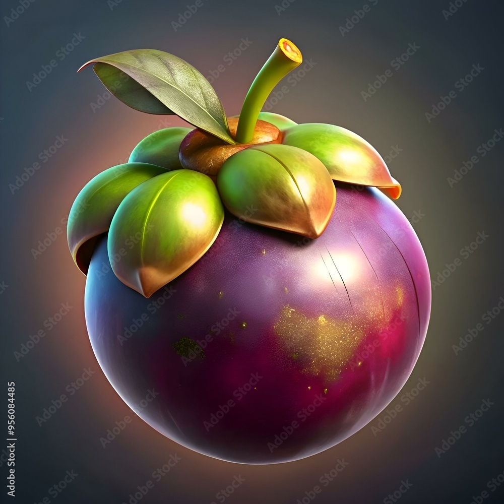 Poster a vibrant and stylized mangosteen. rendered in 3d. perfect for adding a touch of whimsy and tropical