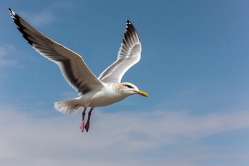Fototapeta premium Graceful Historical Seagull Soaring Through Clear Blue Sky
