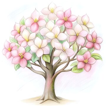 pink and white flowering tree drawing clip art preview