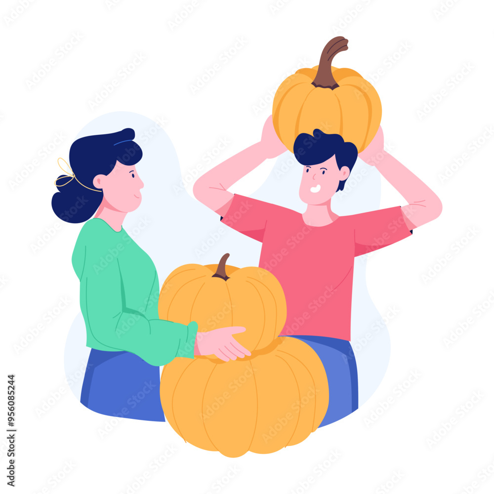 Sticker character based flat illustration of thanksgiving pumpkins