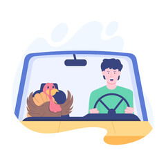 Character based flat illustration of driving car 
