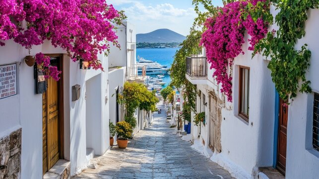 The vibrant streets of Bodrum, with white-washed houses, bougainvillea, and the marina.