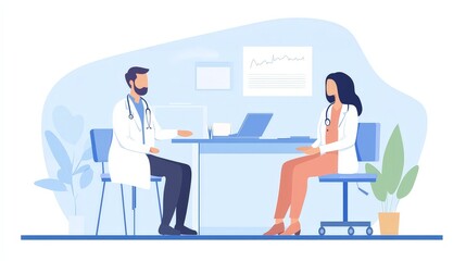 A dedicated doctor in a white coat, consulting with a patient in a modern clinic, focusing on providing compassionate care and professional medical advice.