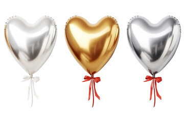 Set of heart foil balloons 3D on transparent background.