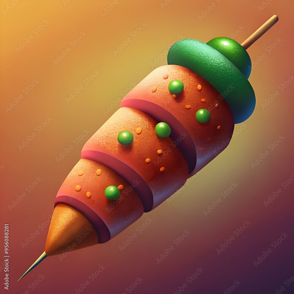 Aufkleber a playful. abstract illustration featuring a layered. 3d object resembling a carrot. decorated with 