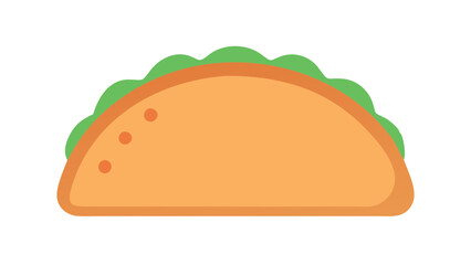 A stylized cartoon taco with a golden-brown shell and green lettuce peeking out, set against a white background