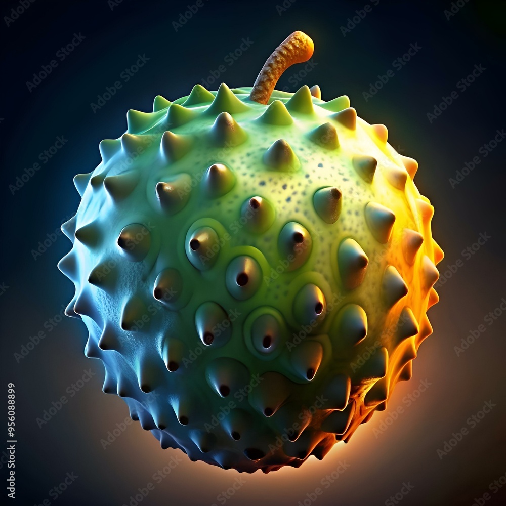 Poster a striking abstract image of a spiky. textured sphere.