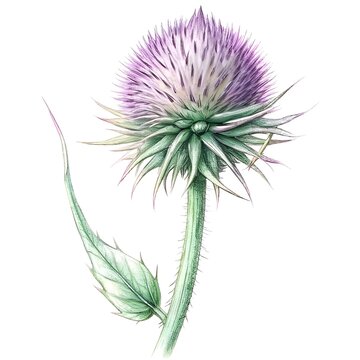 recommend clip art: Delicate botanical illustration of a Great Burdock flower.