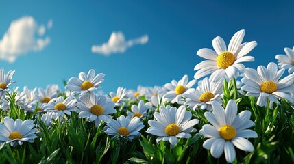 White Daisies in a Meadow with Blue Sky