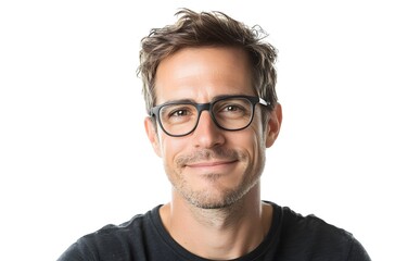 Obraz premium portrait of a handsome smiling man with glasses on an isolated white background
