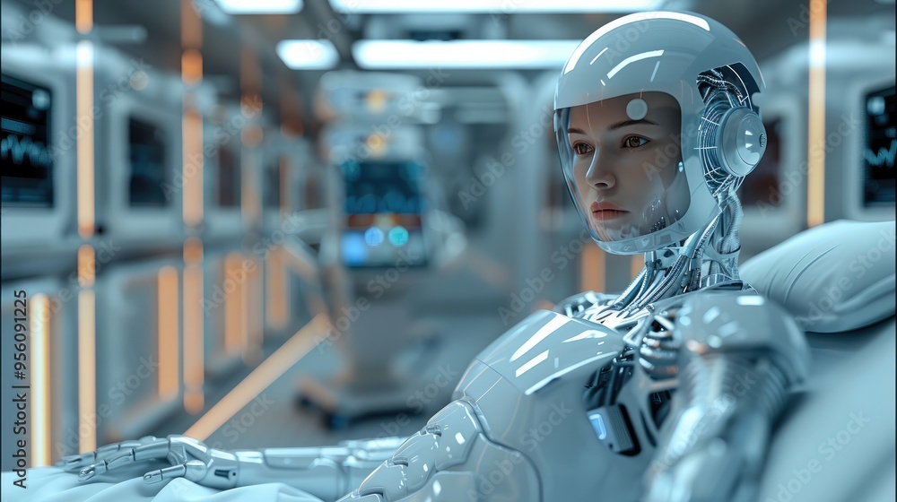 Poster AI in healthcare technology. robot in the science lab. Generative AI.