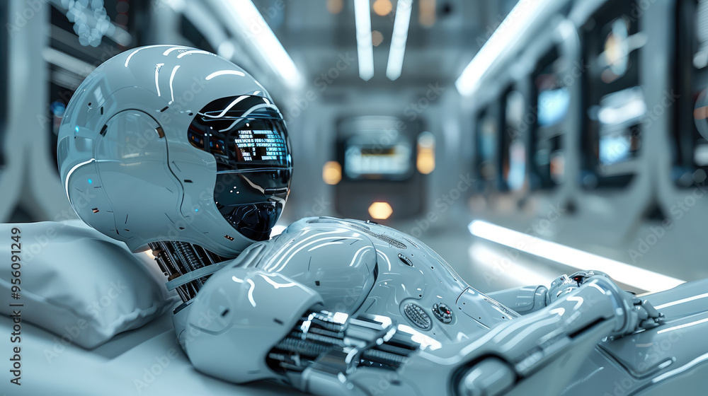Poster AI in healthcare technology. robot in the science lab. Generative AI.