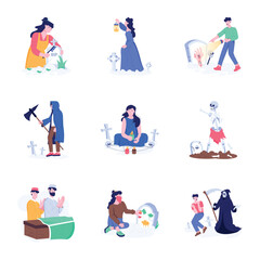 Fototapeta premium Pack of Graveyards and Remembrance Flat Illustrations