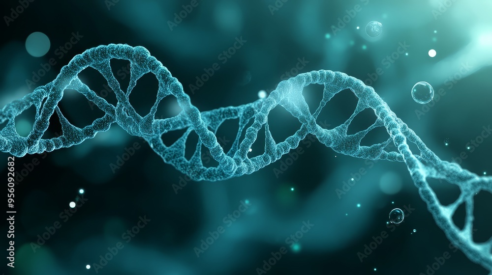 Aufkleber 3d rendering of dna double helix structure in blue and green