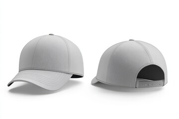 A pair of gray baseball caps displayed from different angles.