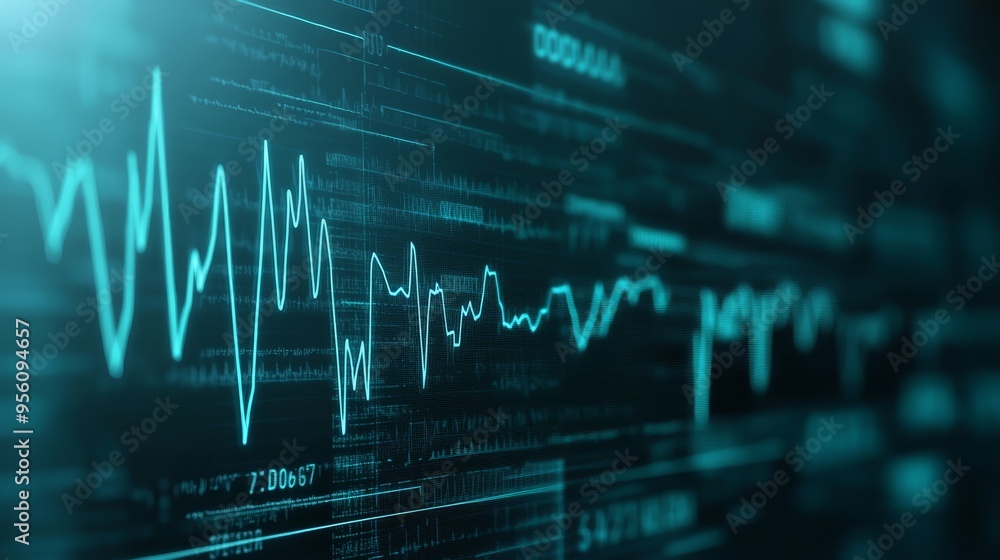 Poster abstract technology background with blue digital lines and data