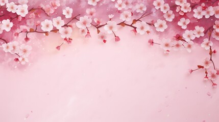 Fototapeta premium Pink Cherry blossom Illustration. Frame of Sakura Cherry Blossoms Spring flower