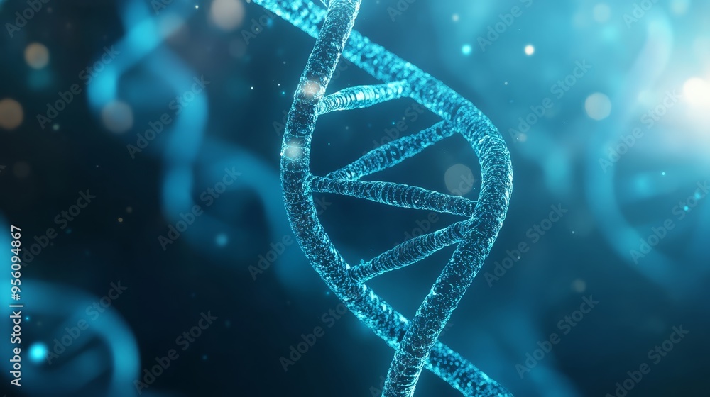 Poster abstract blue dna double helix with bokeh background