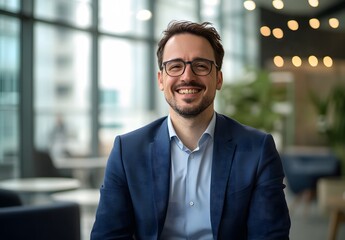 Fototapeta premium Portrait of a smiling businessman in a blue suit,headshot