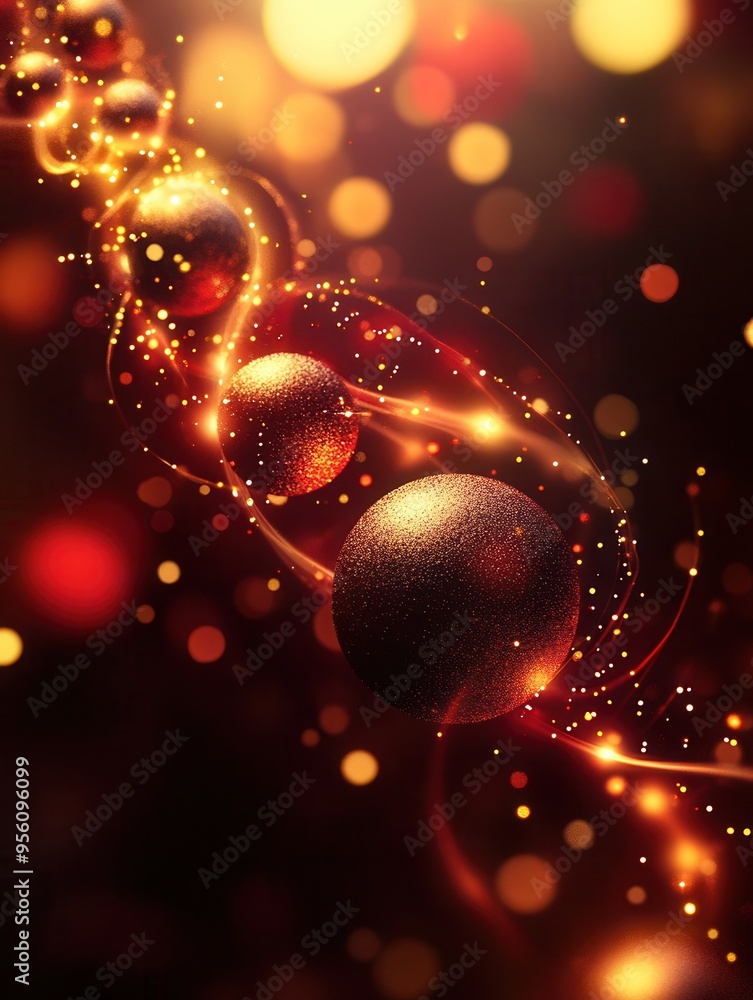 Poster abstract glowing lines intertwine with spherical elements, evoking the spirit of christmas lights an