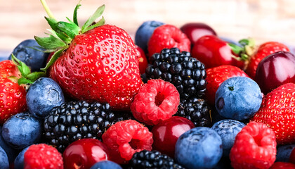 Fototapeta premium Fresh berries background. Texture berry berries