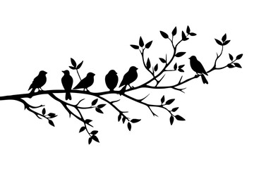 Birds On Branch Tree silhouette vector illustration