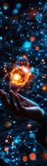Fototapeta premium A hand holding glowing particles, symbolizing energy, connection, and the power of technology in a digital world.
