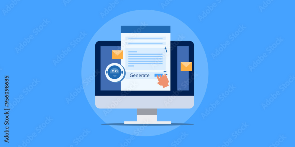 Poster ai writing assistant constructing text for electronic message, email newsletter automation business 