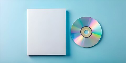 Blank CD/DVD case mockup with a single disc on a light blue background.