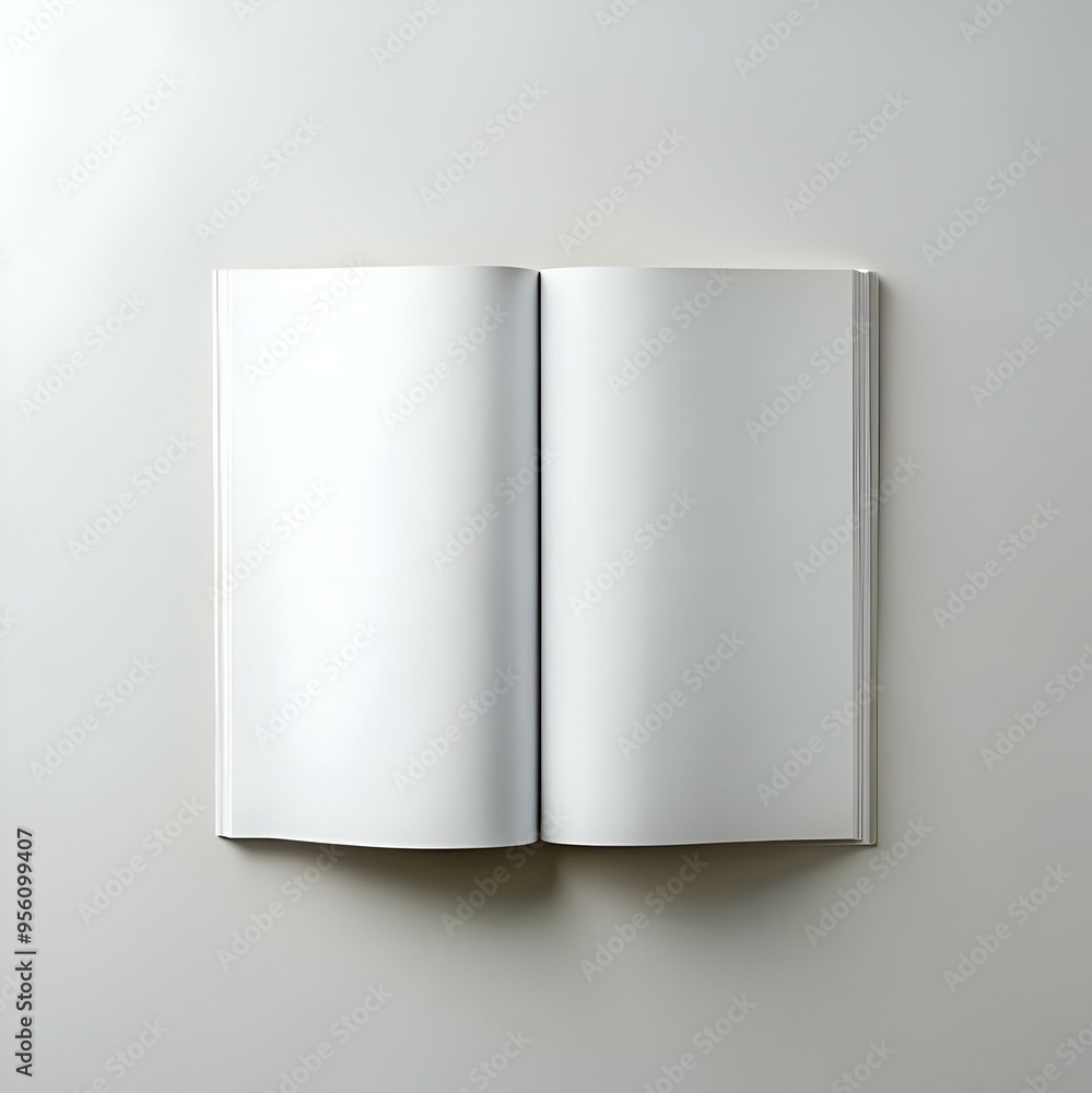 Poster a clean and simple image of a blank book open on a white background.
