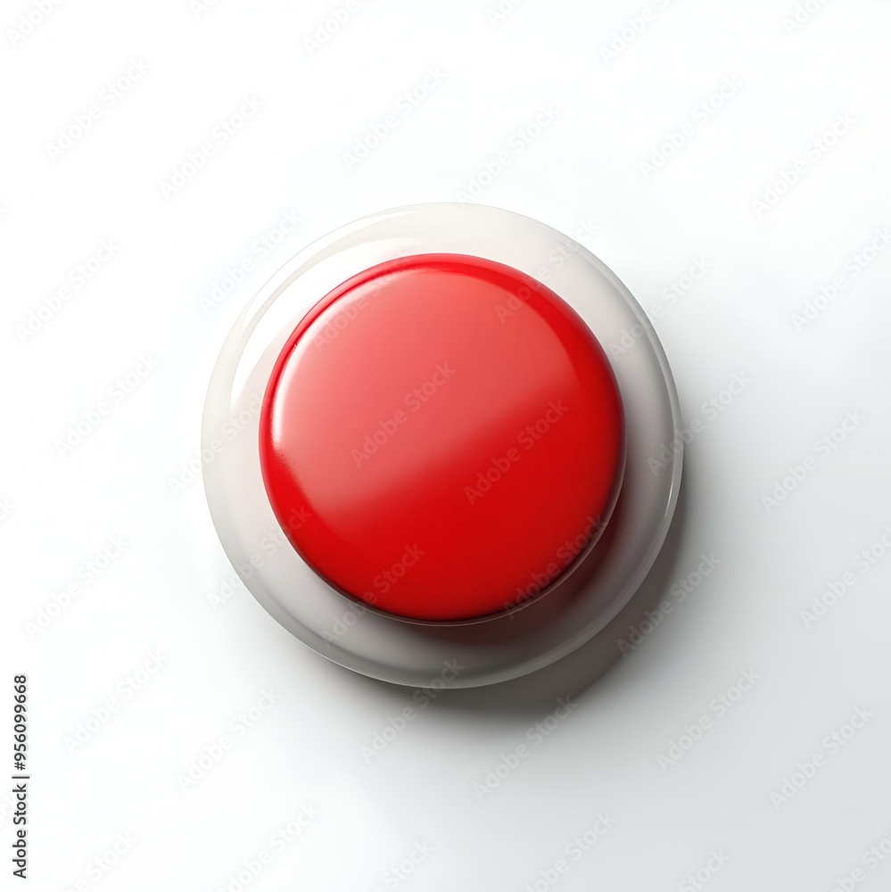 Wall mural a single. bright red button. isolated on a white background.