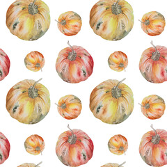 Seamless pattern with pumpkins. Hand drawn watercolor illustration of pumpkin, seamless pattern with pumpkins.