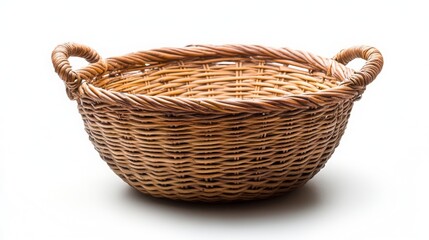 Obraz premium Wicker basket with two handles on a white background.