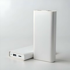 Two white power banks on a white background.