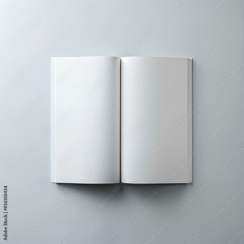 Poster a clean and simple image of an open magazine with blank pages. perfect for showcasing your design id