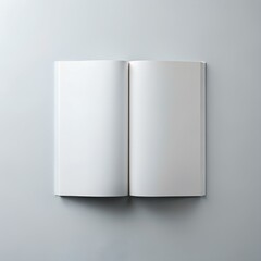 A clean and simple image of an open magazine with blank pages. perfect for showcasing your design ideas.