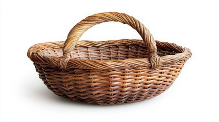 Obraz premium Wicker basket with one handle on a white background.