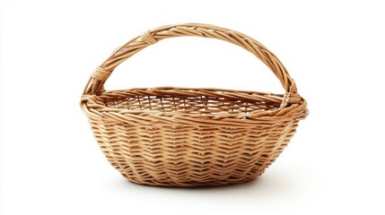 Fototapeta premium Wicker basket with one handle on a white background.