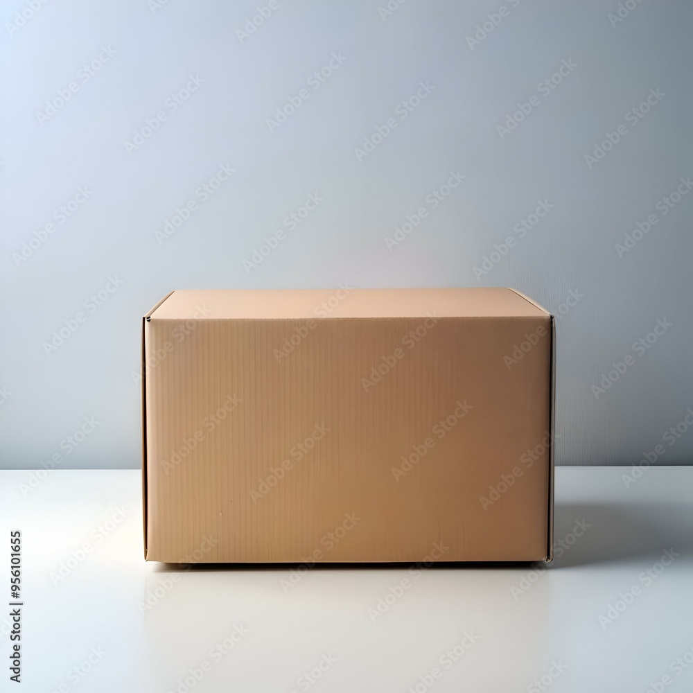 Poster a simple. yet elegant image of a closed cardboard box on a white surface.