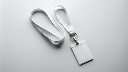 A blank white lanyard with a detachable ID card holder. perfect for showcasing your brand. logo. or event information.