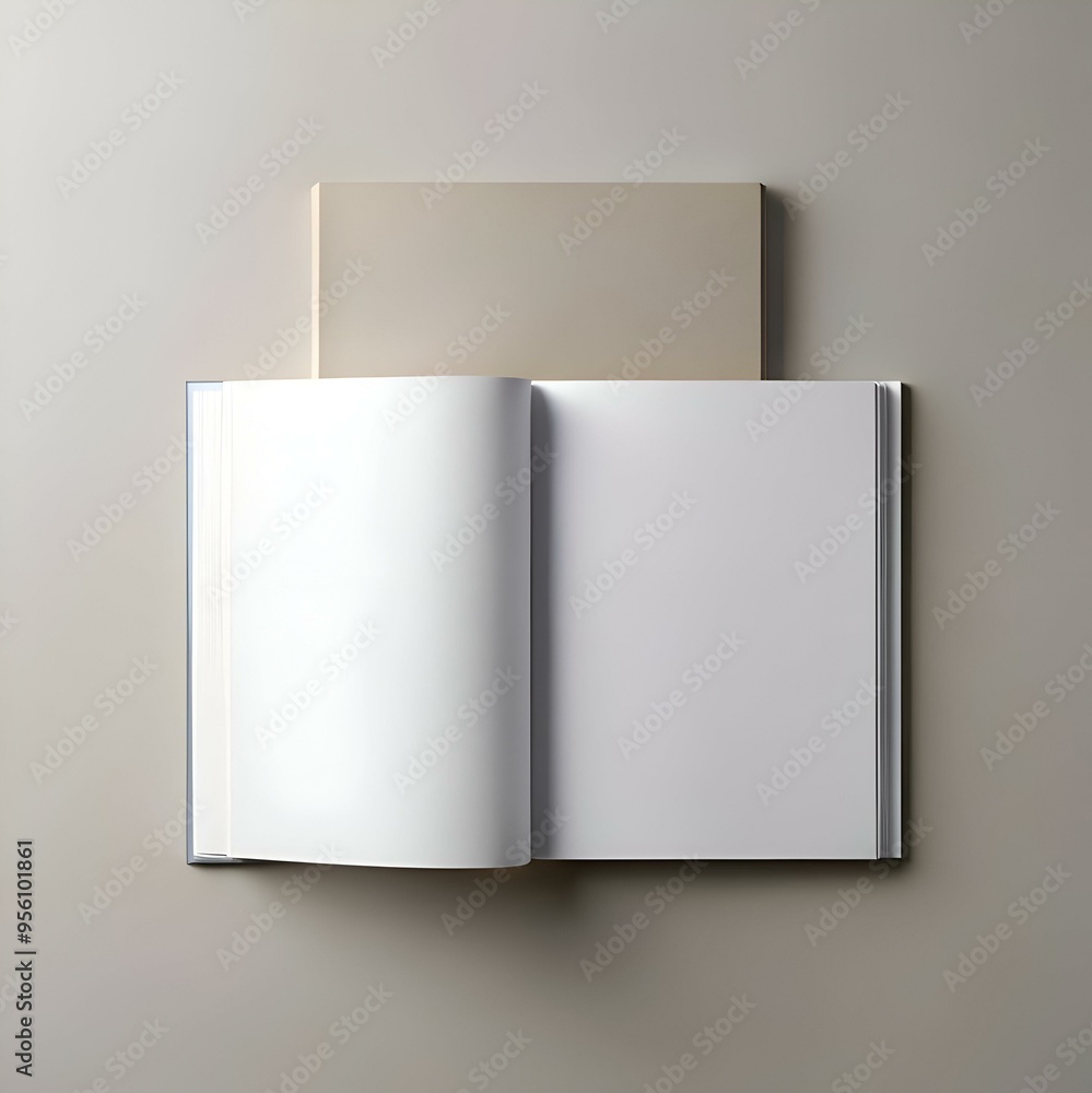 Poster a clean and minimal mockup of an open book with blank pages. ideal for showcasing your designs. logo