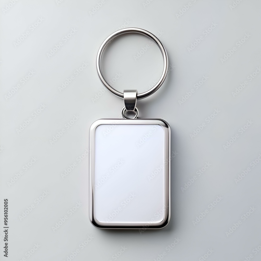 Poster blank metal keychain with a rectangular tag perfect for adding your logo. design. or text.