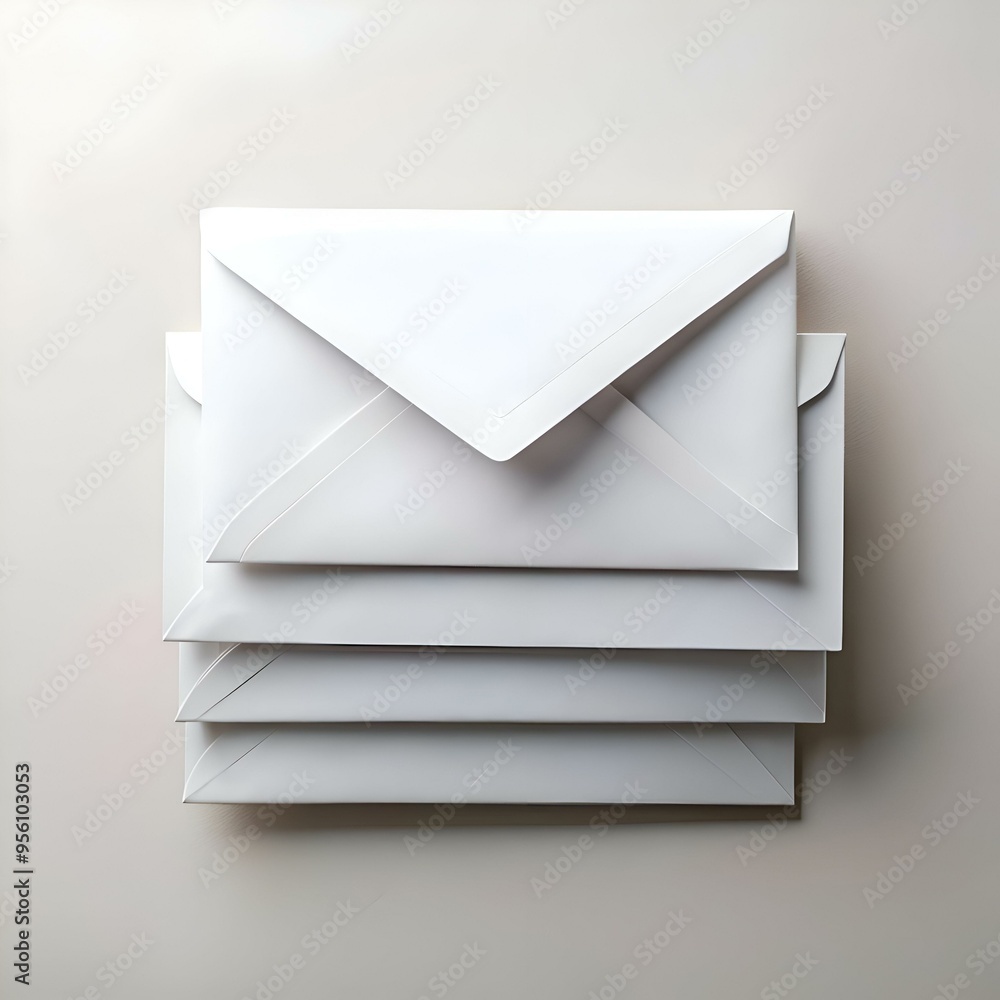 Poster a stack of white envelopes against a plain background. symbolizing communication. correspondence. an