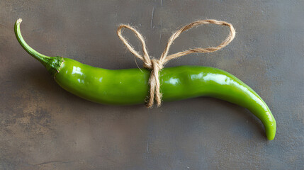 Large green chilies tied with rope, photo artwork photographing detailed chilies - Powered by Adobe